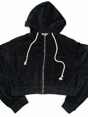 Urban Outfitters Black Corduroy Hooded Zip-Up Jacket